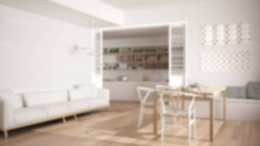 模糊背景室内设计，极简主义厨房和生活 r