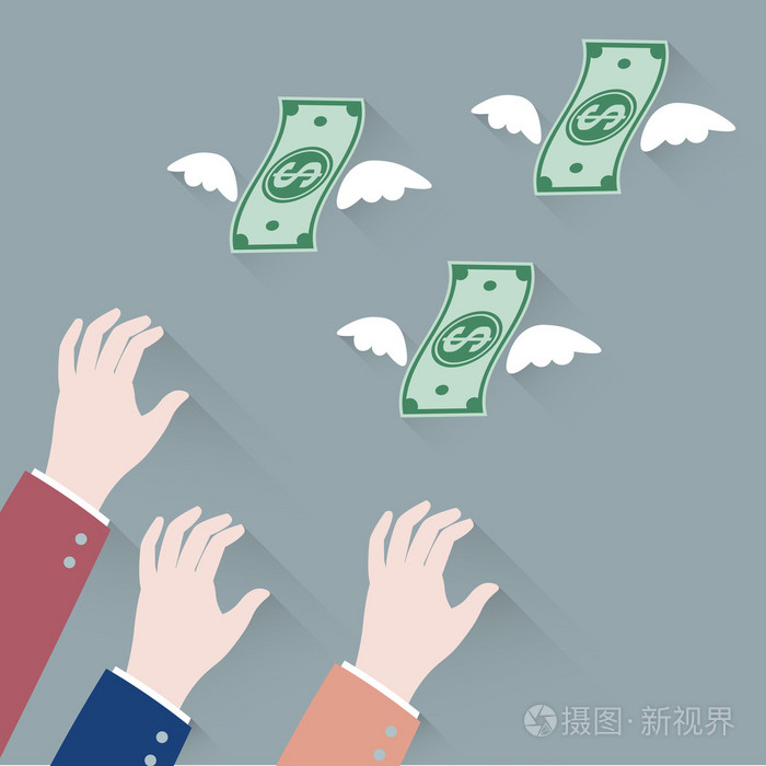 手商人试图抓住钱飞走