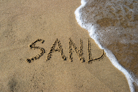 手工制作文本在沙子在海滩题字 沙子太阳和海