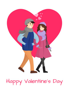 快乐情人节海报年轻夫妇在冬天