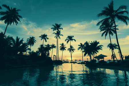 热带海滩上美丽的夕阳图片