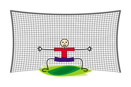 一个足球 (足球) 守门员在进球后在门口哭泣。