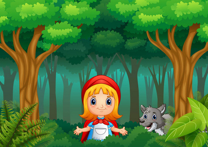 女孩红色头巾的例证在森林里