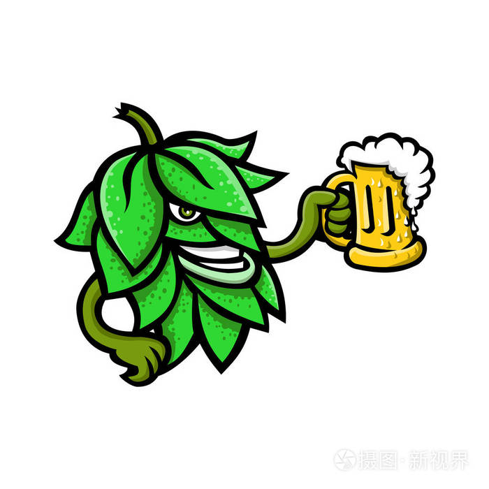 吉祥物图标插图的啤酒啤酒花, 花或种子锥或 strobiles 的跳植物喝一