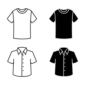 男士衬衫, 衣服线形图标设置。矢量轮廓衣服图标白色背景, 细线样式