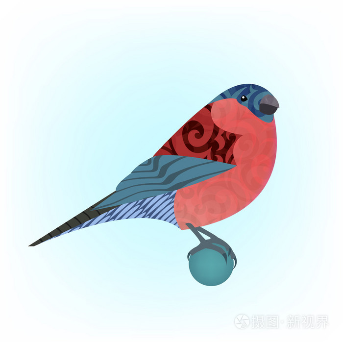 红腹灰雀圣诞鸟是由五彩模式执行的.形状和观赏鸟矢量