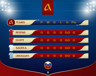 足球或足球结果表模板设计。足球比赛的时间表