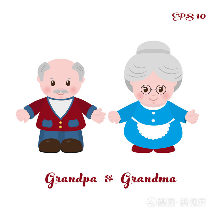 祖母和祖父,卡通风格