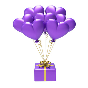 3d 图紫色的礼物和心气球