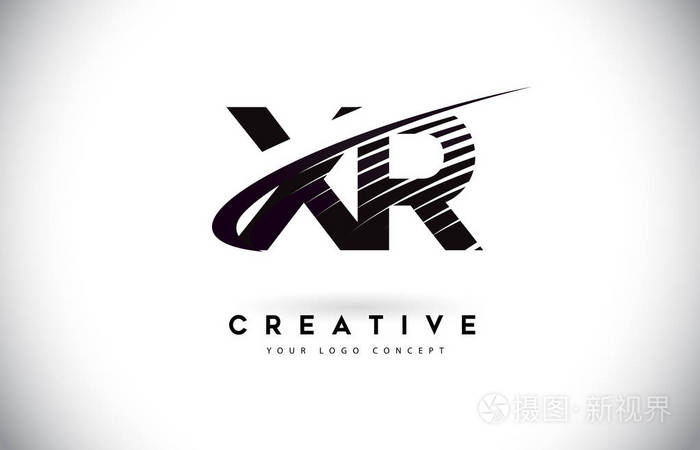 xr x r 字母标志设计与旋风和黑色线.现代创意斑马线字母矢量徽标