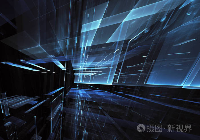 抽象未来技术背景计算机生成的3d图像分形艺术玻璃室或超现实主义城市