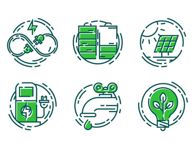 绿色生态能源养护图标和大纲样式生态世界强国矢量图