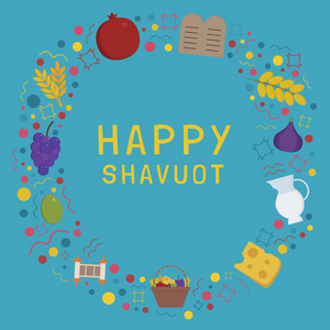 框架与 Shavuot 假日平面设计图标与文本在英语