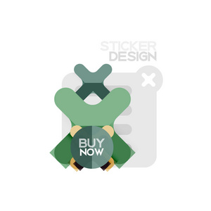 平面设计十字形几何贴纸图标, 纸张风格设计与现在购买示例文本, 为业务或 web 演示, 应用程序或界面按钮