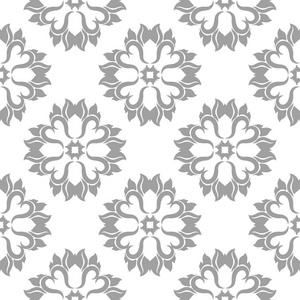 白色背景的浅灰色花卉装饰品。纺织品和墙纸无缝图案