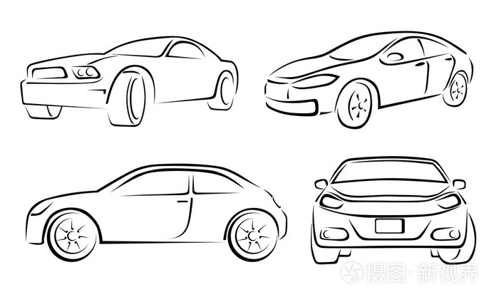 手绘车车辆潦草素描矢量图
