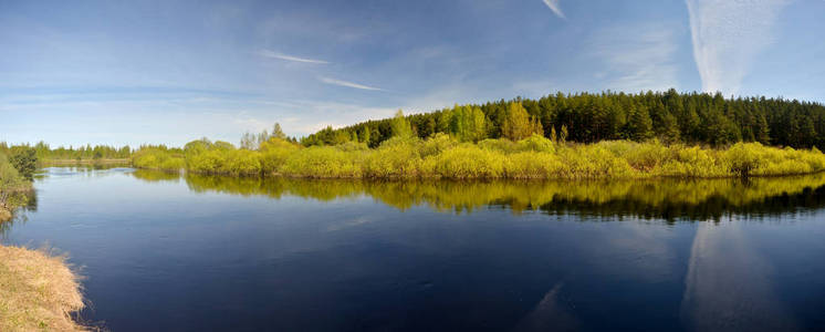 春河的全景。可能水景观的Meshchersky在俄罗斯国家公园