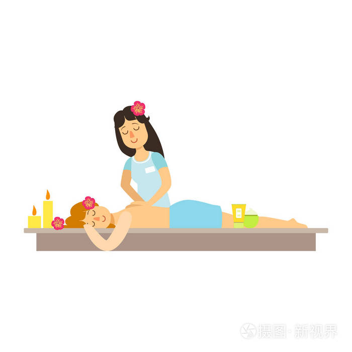 女人在水疗按摩按摩油.丰富多彩的卡通人物