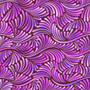 多彩的纹理，无缝模式在紫丁香色。漩涡和卷曲图案，简单的背景用波浪线条
