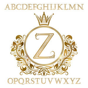 金色的图案的字母徽章形式的初始会标。标志设计闪亮字体和元素试剂盒