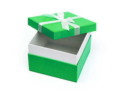 绿色礼品盒, 带白色丝带隔离