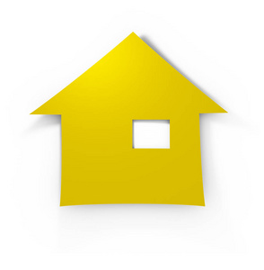 黄色的房子平纸剪折纸与灰色阴影在白色隔绝的背景上