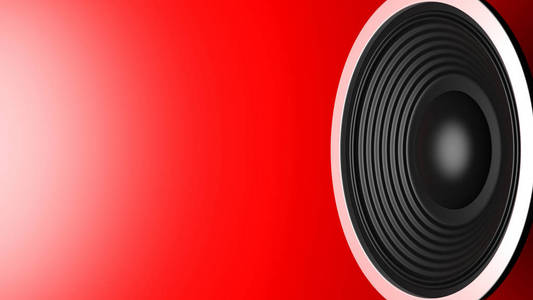 音乐概念。黑色声音扬声器在红色背景, 复制空间。3d 插图