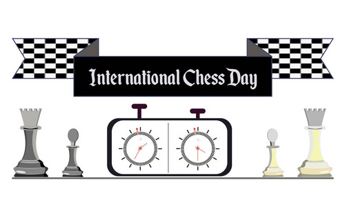国际棋天, 例证以白色和黑色棋和棋时钟