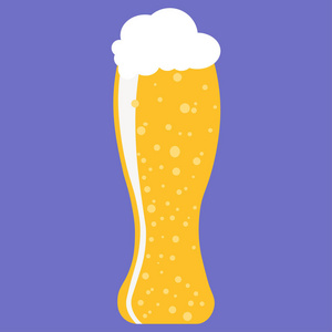杯啤酒。轻啤酒与泡沫在玻璃隔绝。平面式矢量图