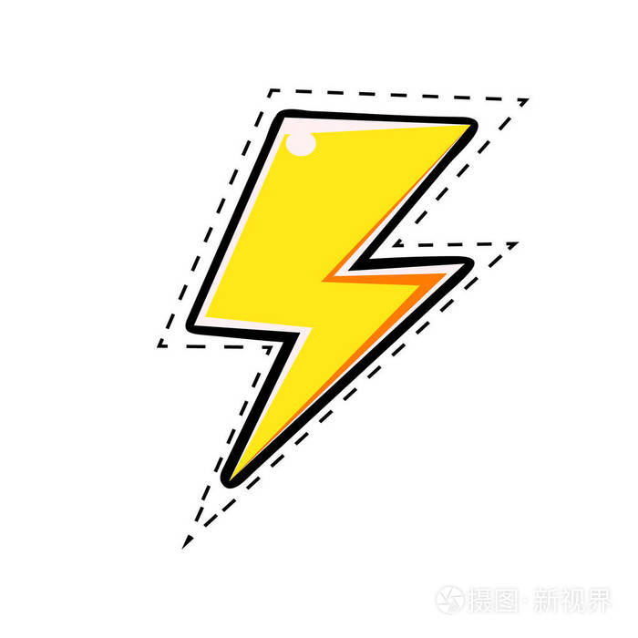 黄色电闪电螺栓向量在波普艺术复古风格的插图漫画