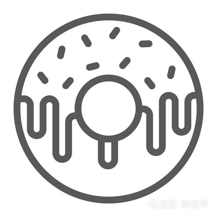 甜甜圈线图标, 甜可口, 甜点符号矢量图形, 在白色背景上的线性模式