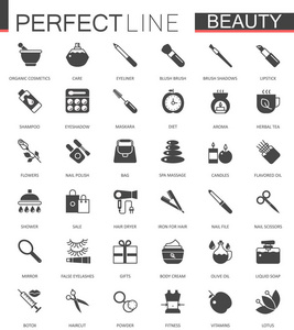 黑色经典 web 图标集。美容和化妆品。身体护肤