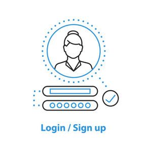 用户的帐户概念图标。登录想法细线条插图。授权。矢量隔离轮廓图