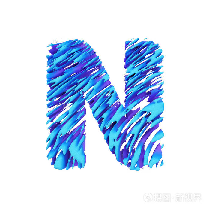 字母n 大写.蹩脚字体由笔触.3d 渲染在白色背景下被隔离