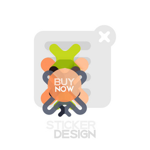 平面设计十字形几何贴纸图标, 纸张风格设计与现在购买示例文本, 为业务或 web 演示, 应用程序或界面按钮