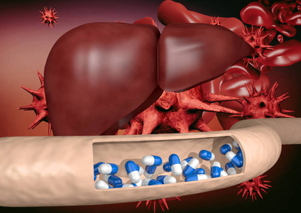 服用药物对肝脏进行 3d 渲染的动脉