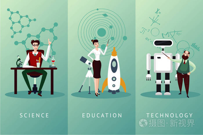 科学家矢量卡通人物集.科学和教育的概念.技术背景收集