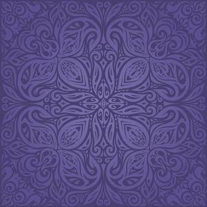 紫罗兰色紫色花卉复古无缝图案背景曼荼罗设计