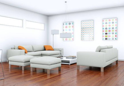 现代明亮客厅室内设计与沙发