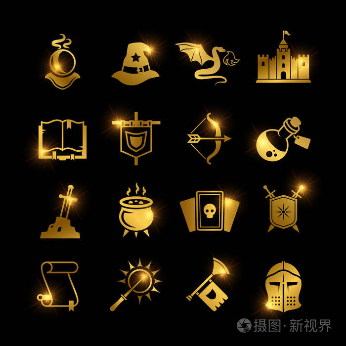 金色幻想中世纪故事矢量图标