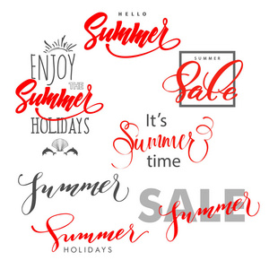 Summer.Summer 设计，夏季大减价。享受暑假。刻字，手写字体