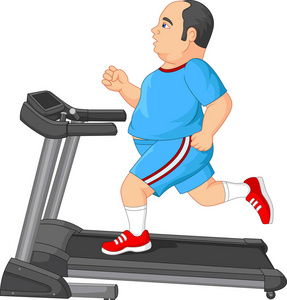 肥胖的人跑在跑步机上