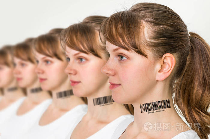 很多女人在行中使用条码遗传克隆概念