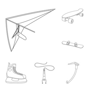 极限运动轮廓图标集合中的设计。不同类型的体育矢量符号股票 web 插图
