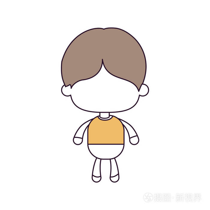 轮廓颜色部分和浅棕色的头发不露面的小男孩的短头发