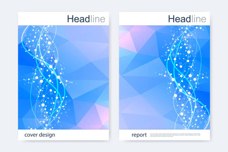 科学的宣传册设计模板。矢量海报布局 分子结构与连接的线和点。科学模式原子 Dna 与杂志 传单 封面 海报设计元素