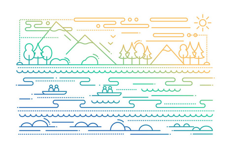 水旅游线平面设计插图颜色渐变