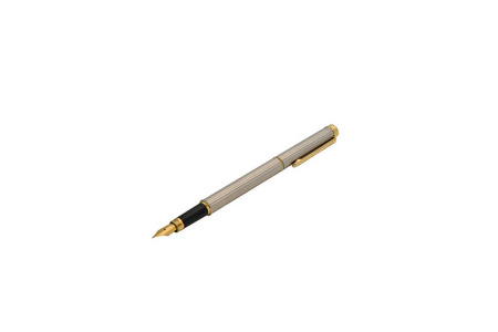 白色背景的钢笔与金笔隔离