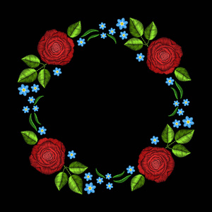 复古刺绣花环与玫瑰为装饰。矢量时尚 o
