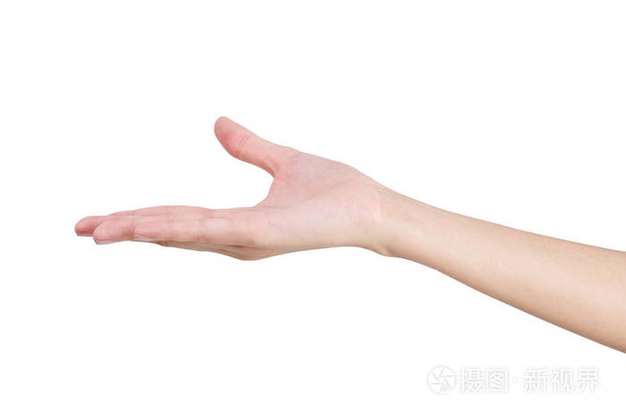 女人的手拿着东西空,孤立在白色背景上